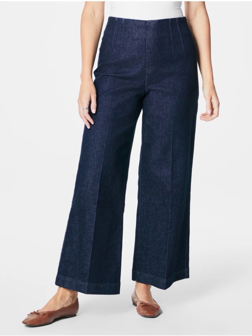 Spanx Everywear Zero Waistband Cropped Wide Leg Jeans in Dark Wash, Size Small